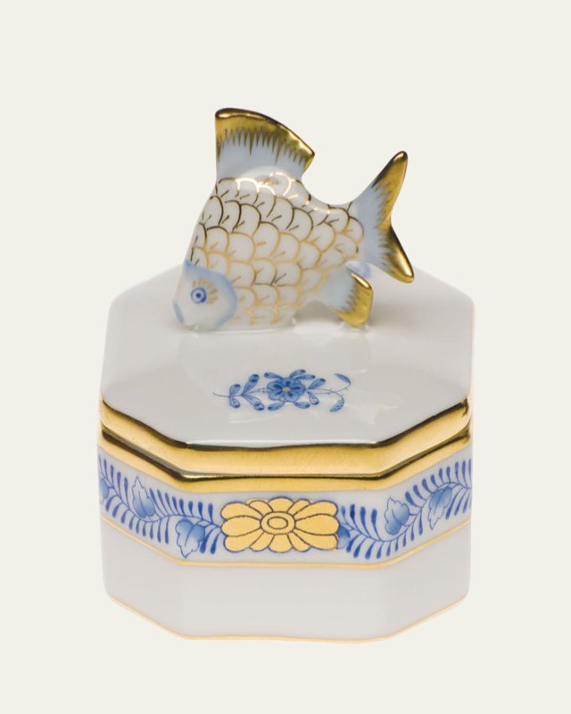 Chinese Bouquet Blue Petite Octagonal Fish Box